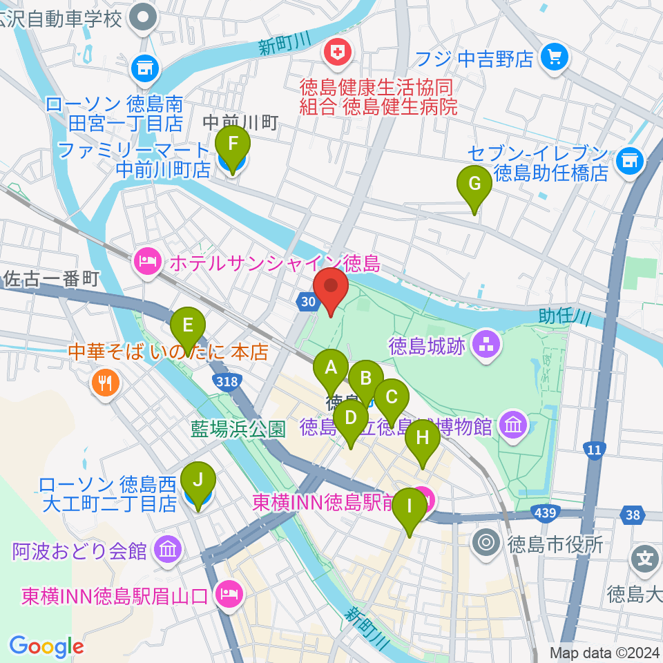 とくぎんトモニアリーナ 徳島市立体育館周辺のコンビニエンスストア一覧地図