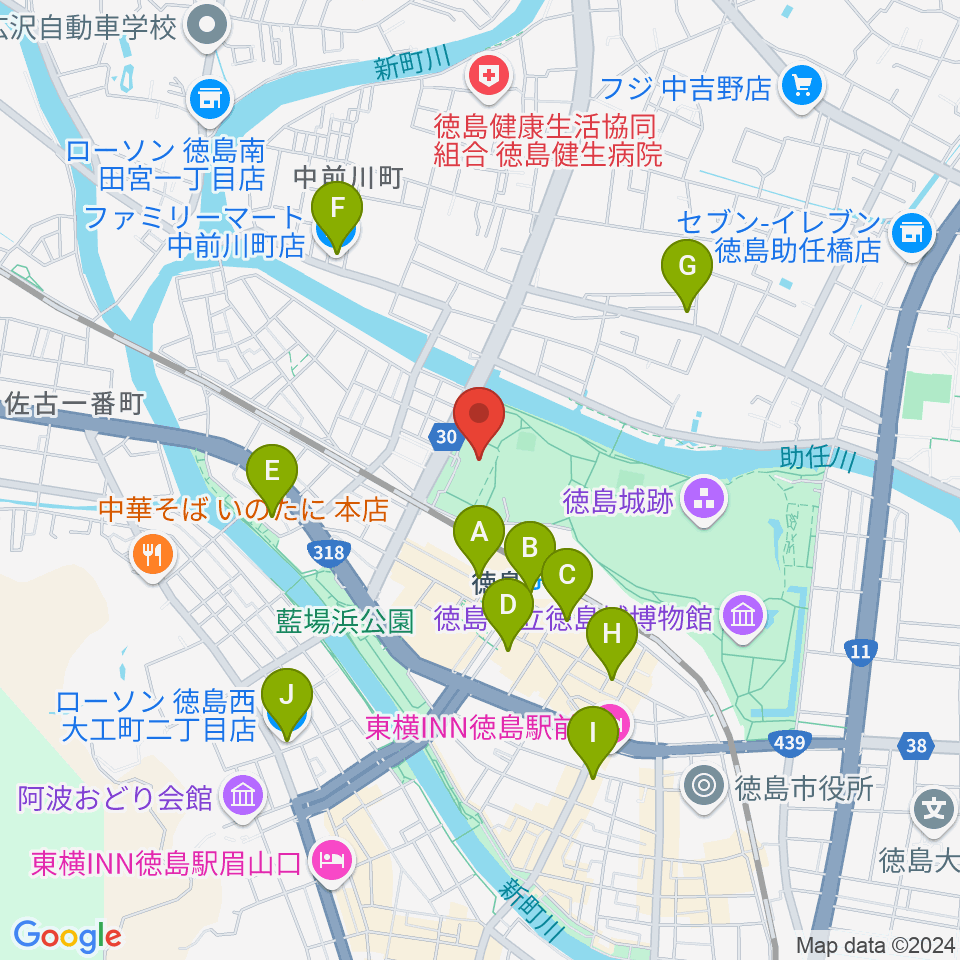 とくぎんトモニアリーナ 徳島市立体育館周辺のコンビニエンスストア一覧地図