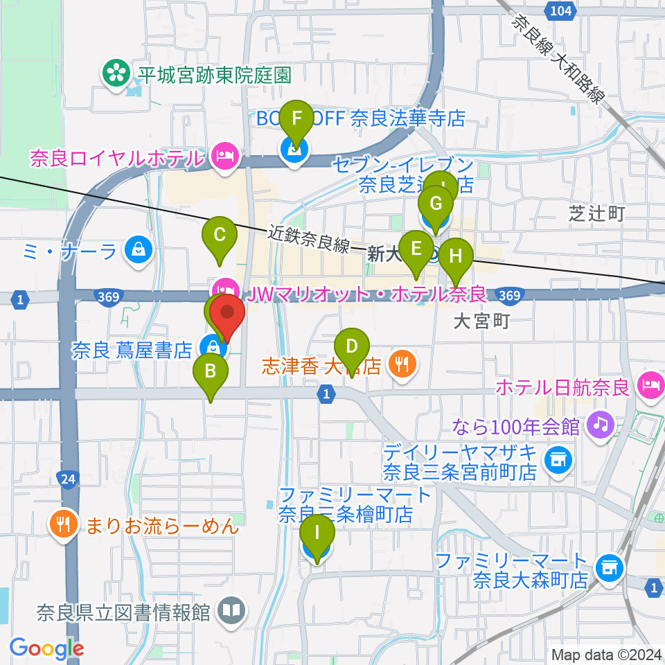 奈良県コンベンションセンター周辺のコンビニエンスストア一覧地図