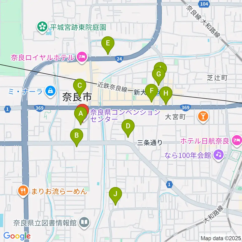 奈良県コンベンションセンター周辺のコンビニエンスストア一覧地図