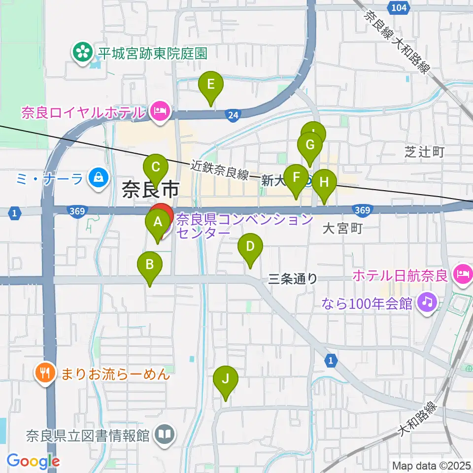 奈良県コンベンションセンター周辺のコンビニエンスストア一覧地図