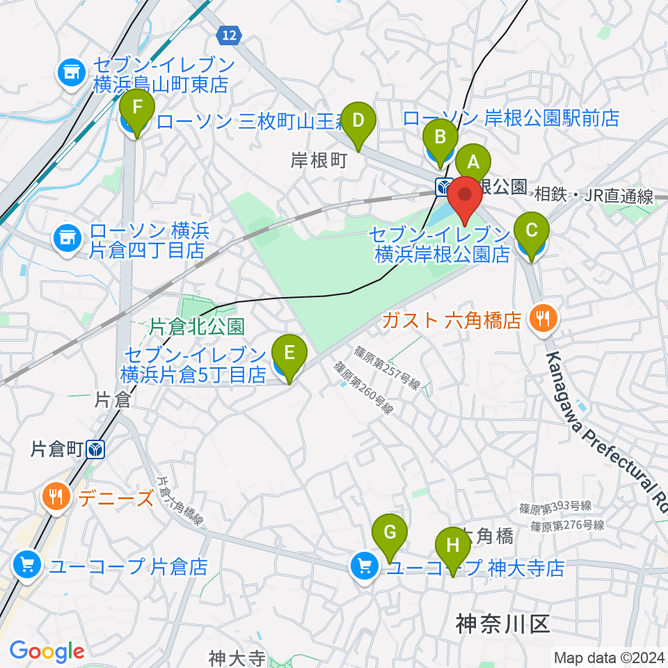 シンコースポーツ神奈川県立武道館周辺のコンビニエンスストア一覧地図