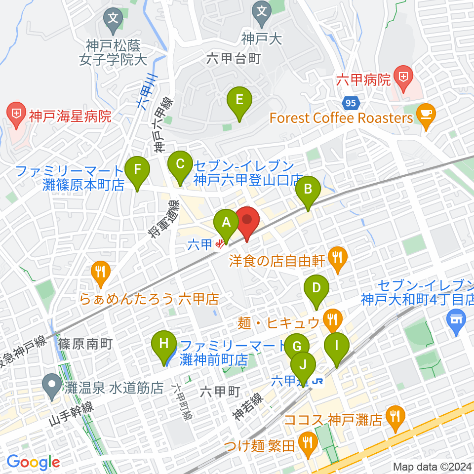 スタジオハイダウェイ阪急六甲店周辺のコンビニエンスストア一覧地図