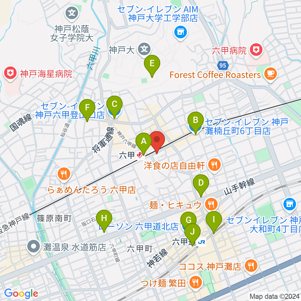 スタジオハイダウェイ阪急六甲店周辺のコンビニエンスストア一覧地図