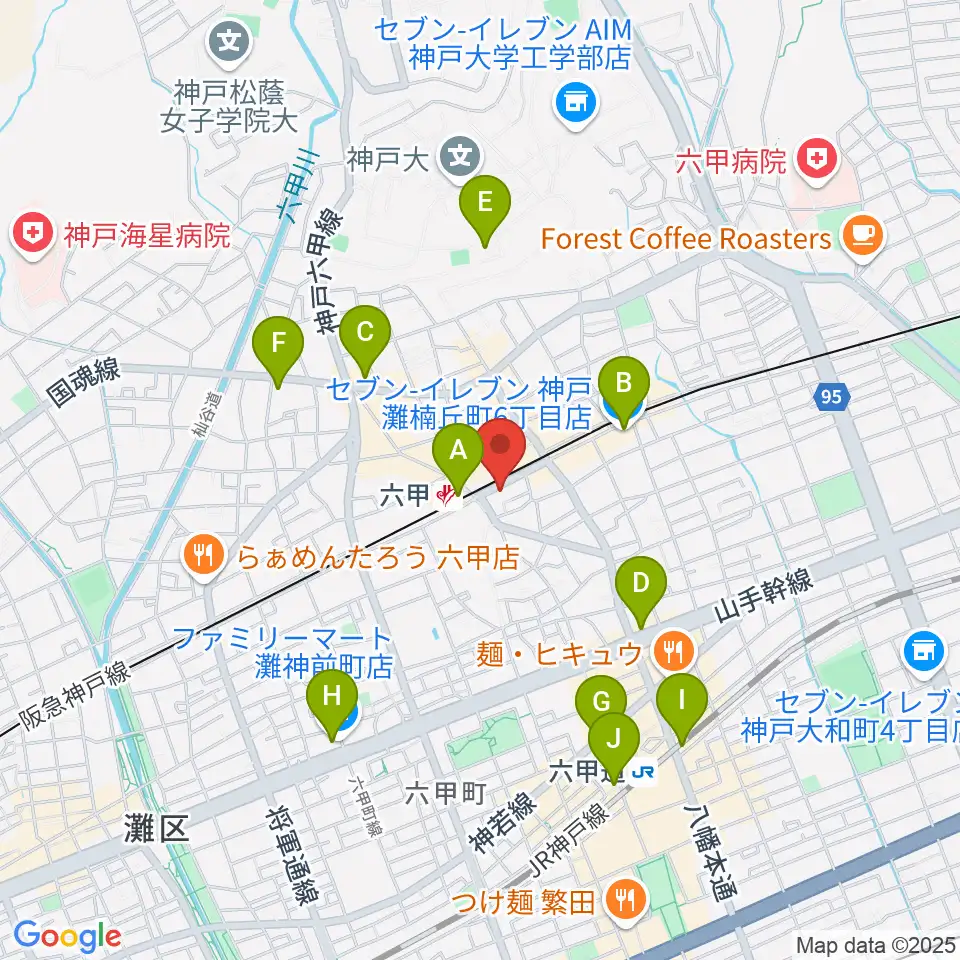 スタジオハイダウェイ阪急六甲店周辺のコンビニエンスストア一覧地図