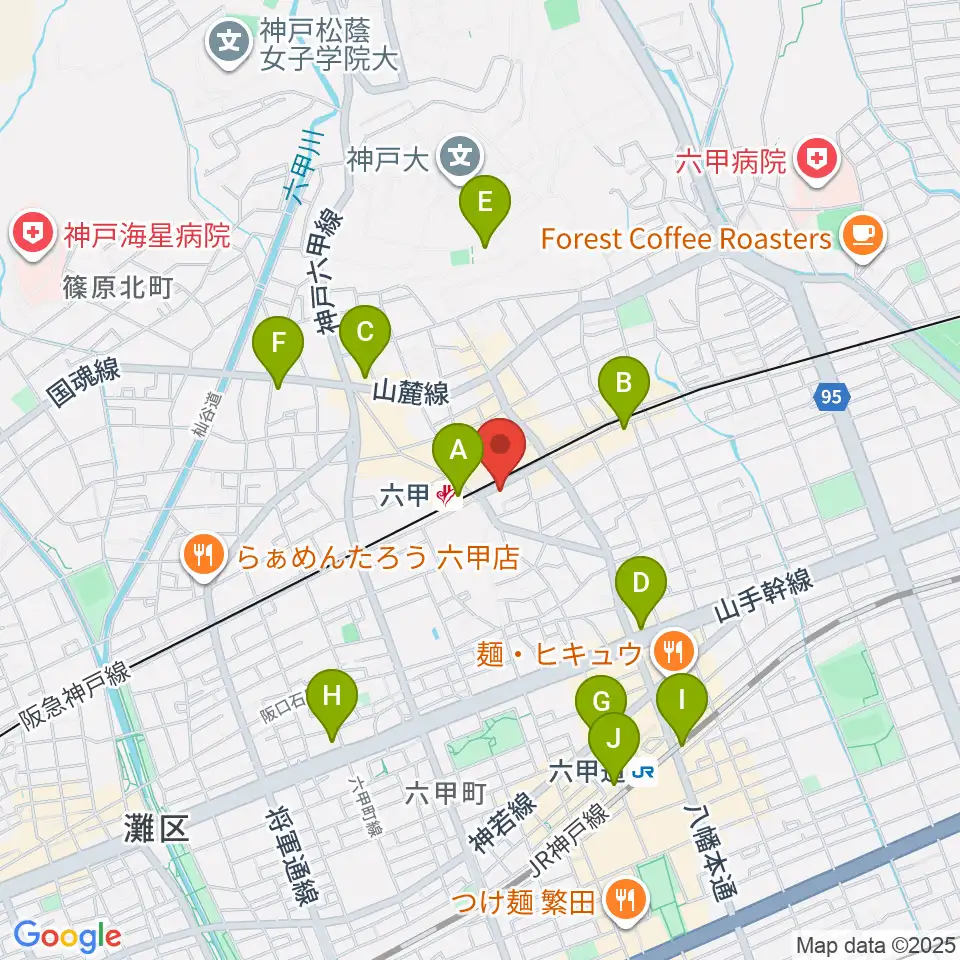 スタジオハイダウェイ阪急六甲店周辺のコンビニエンスストア一覧地図