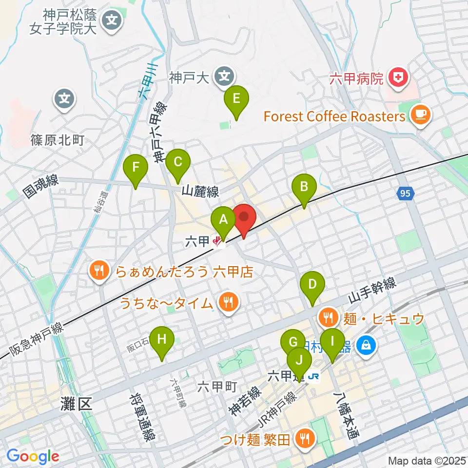 スタジオハイダウェイ阪急六甲店周辺のコンビニエンスストア一覧地図