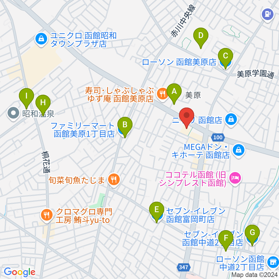 函館市亀田交流プラザ周辺のコンビニエンスストア一覧地図