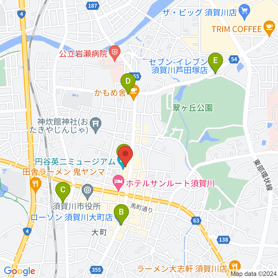 須賀川市民交流センターtette周辺のコンビニエンスストア一覧地図