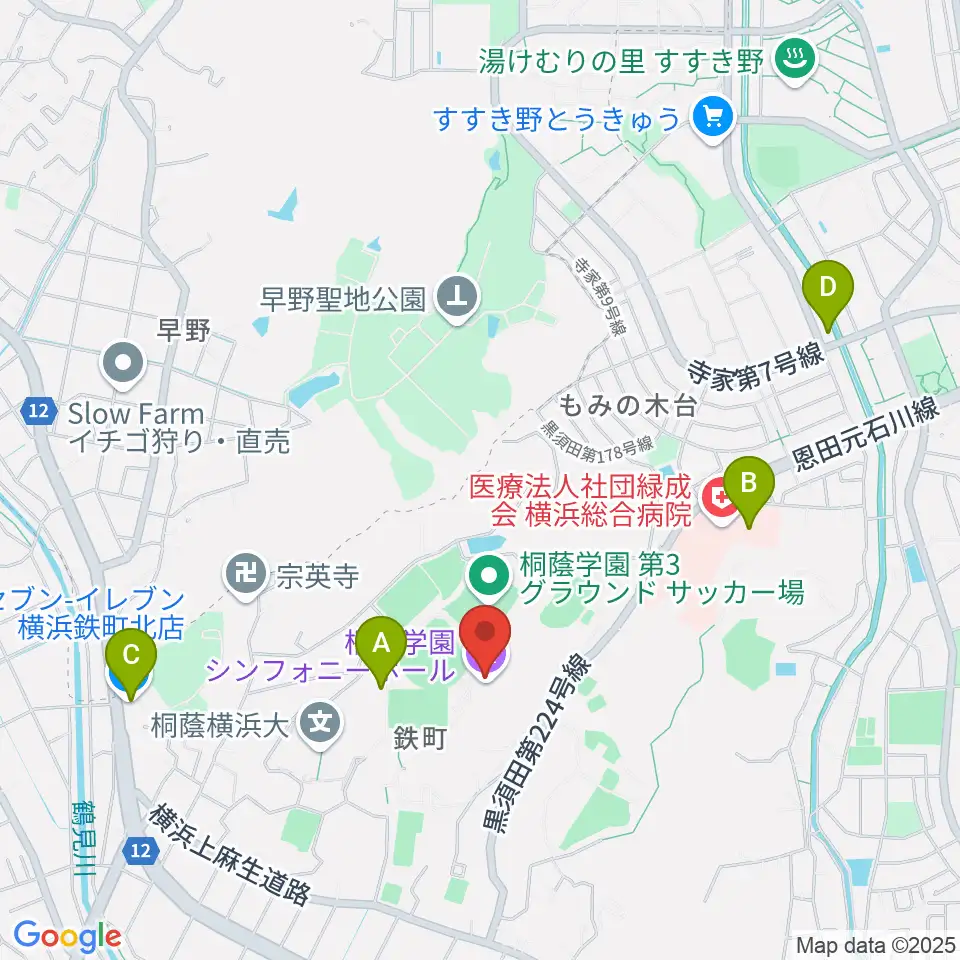桐蔭学園シンフォニーホール周辺のコンビニエンスストア一覧地図