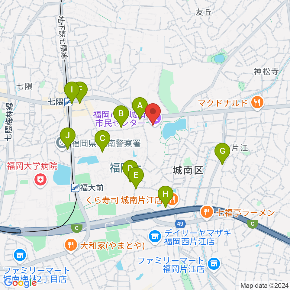 福岡市城南区城南市民センター周辺のコンビニエンスストア一覧地図