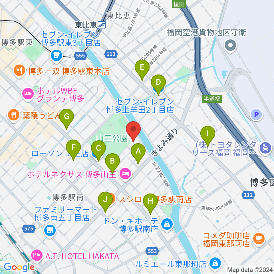 福岡市立博多市民センター周辺のコンビニエンスストア一覧地図