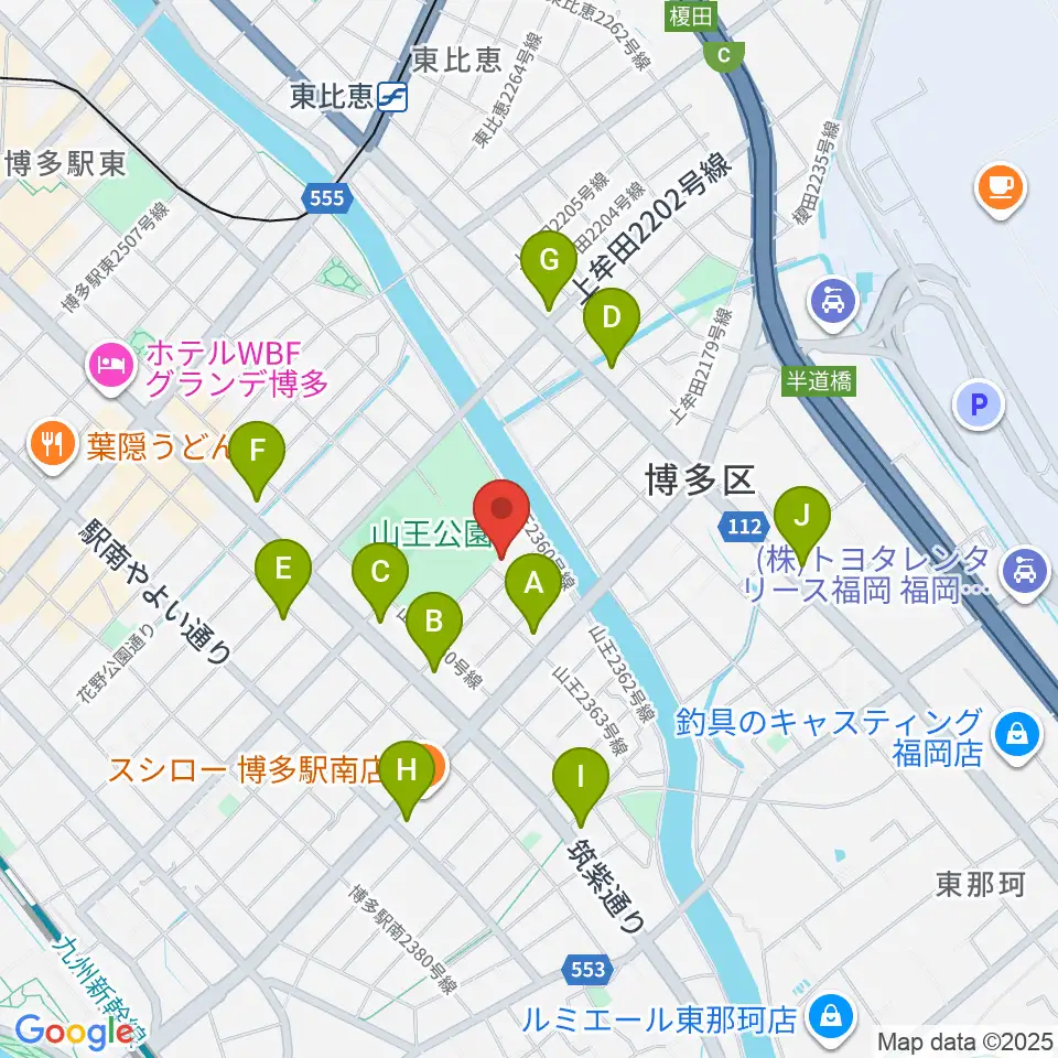 福岡市立博多市民センター周辺のコンビニエンスストア一覧地図