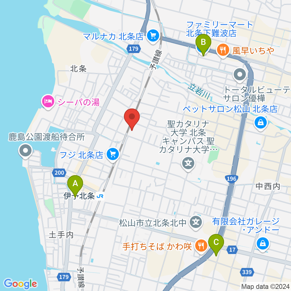 松山市北条市民会館周辺のコンビニエンスストア一覧地図