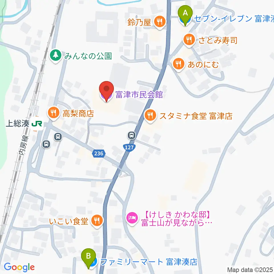 富津市民会館周辺のコンビニエンスストア一覧地図