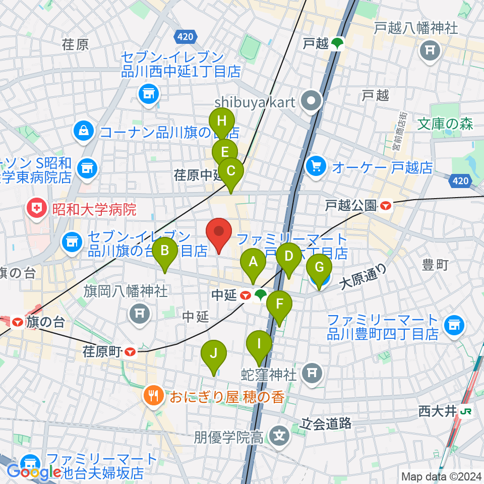 中延アイランドスタジオ周辺のコンビニエンスストア一覧地図