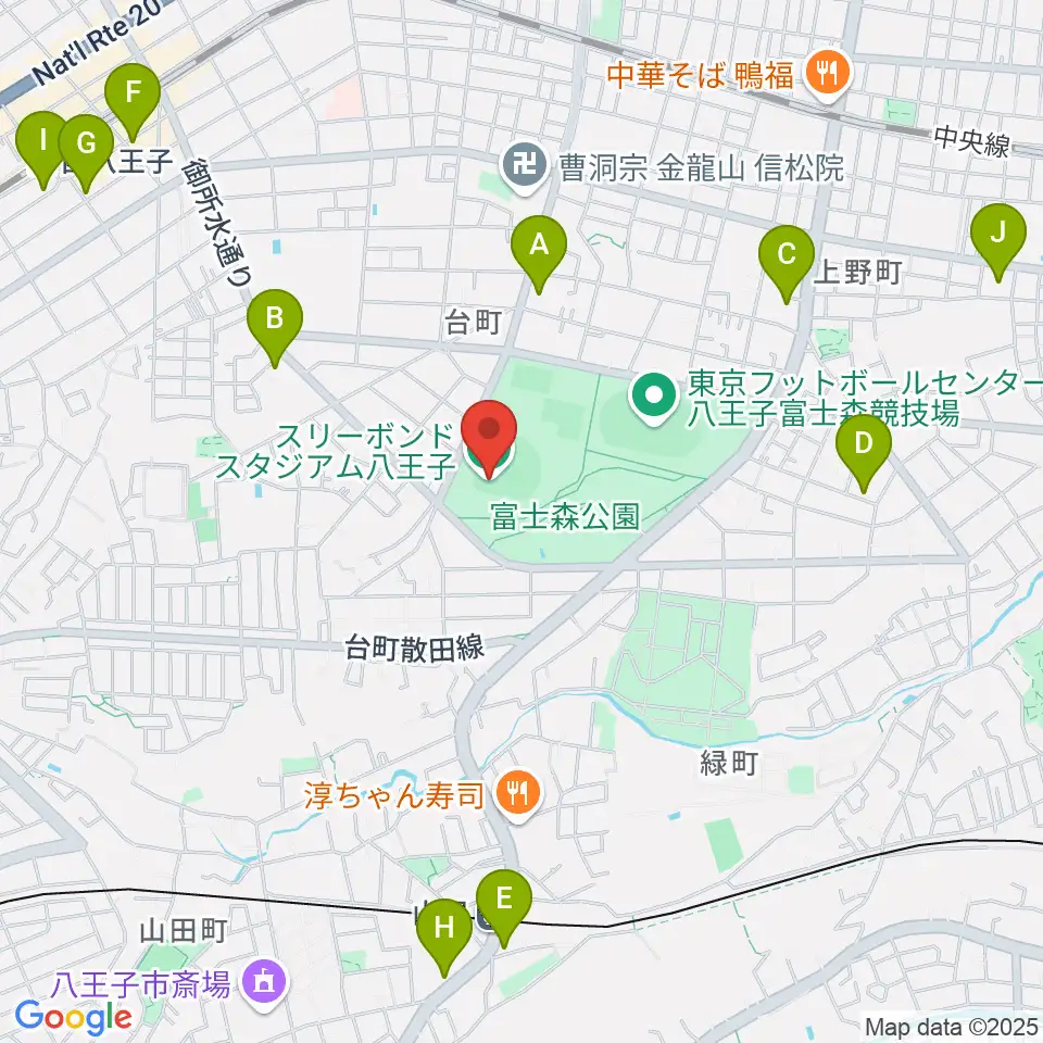 スリーボンドスタジアム八王子周辺のコンビニエンスストア一覧地図