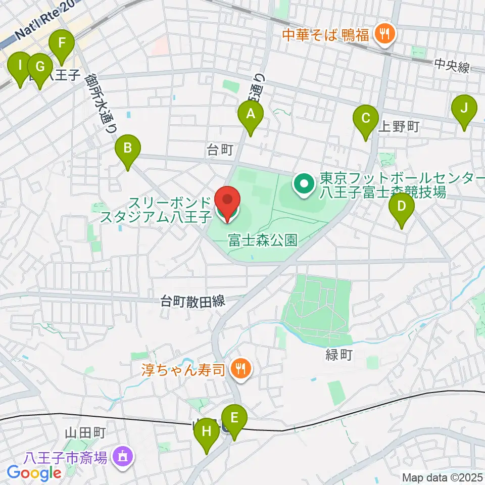 スリーボンドスタジアム八王子周辺のコンビニエンスストア一覧地図