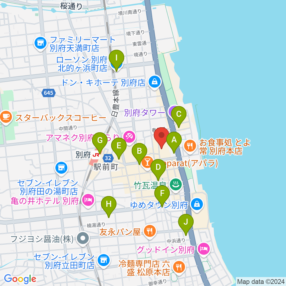 ぶらり劇場別府座周辺のコンビニエンスストア一覧地図