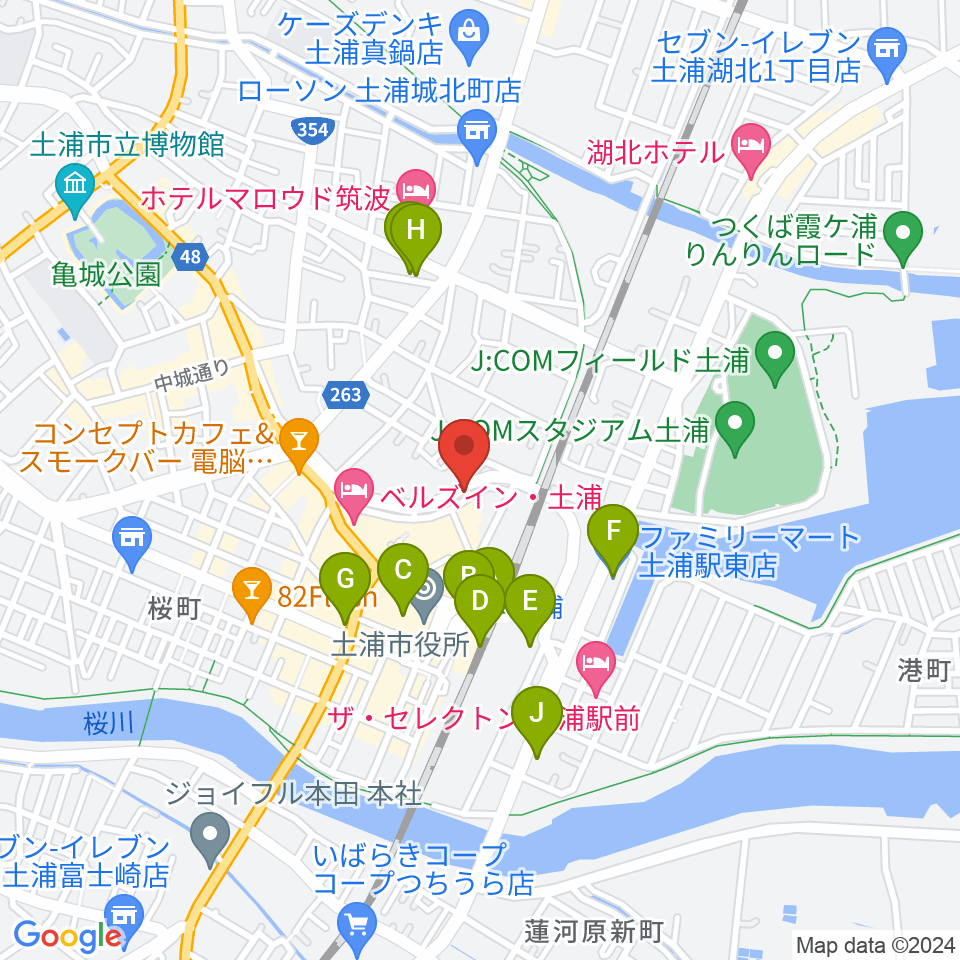土浦VBOX周辺のコンビニエンスストア一覧地図