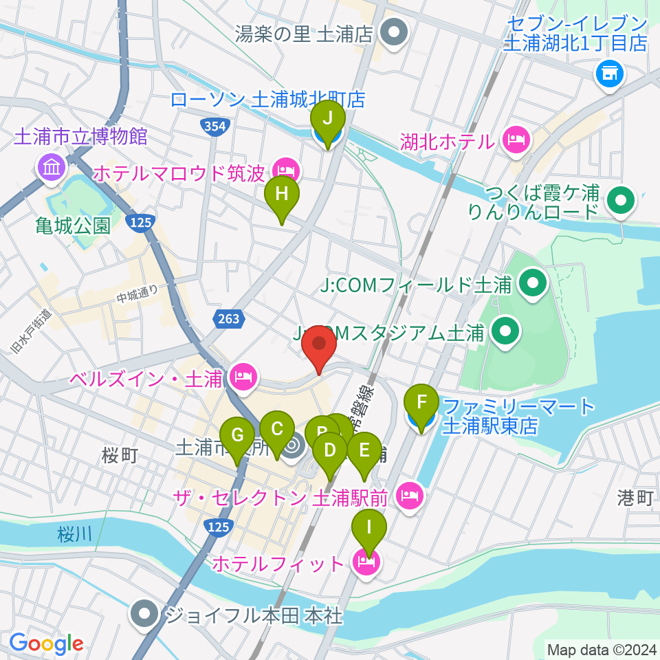 土浦VBOX周辺のコンビニエンスストア一覧地図