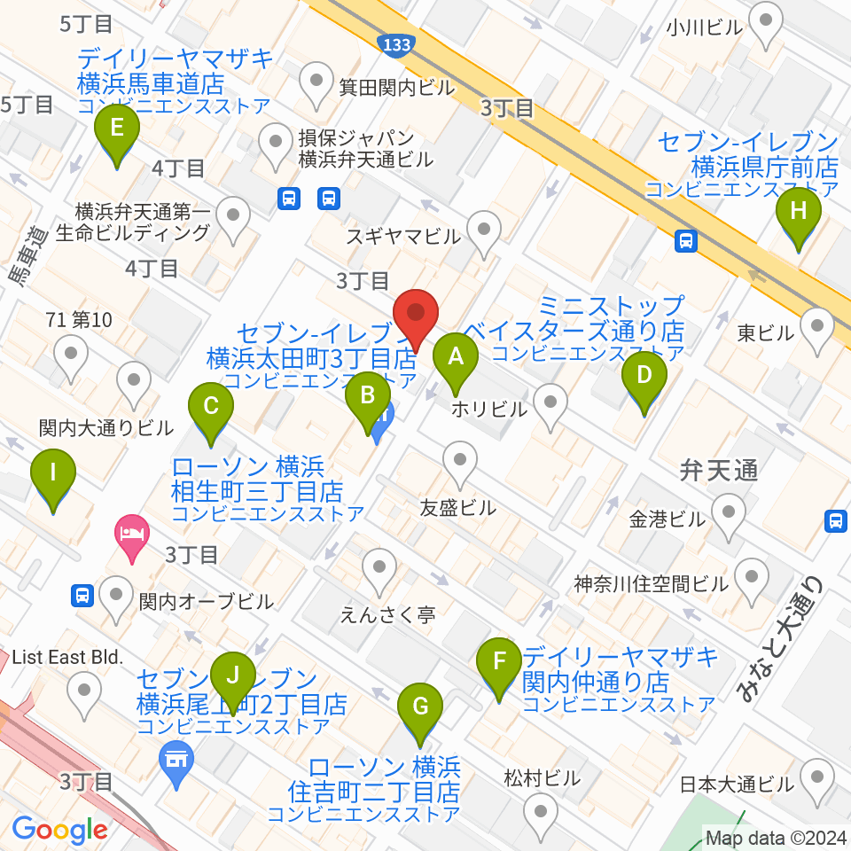 ホムラサウンド横浜スタジオ周辺のコンビニエンスストア一覧地図
