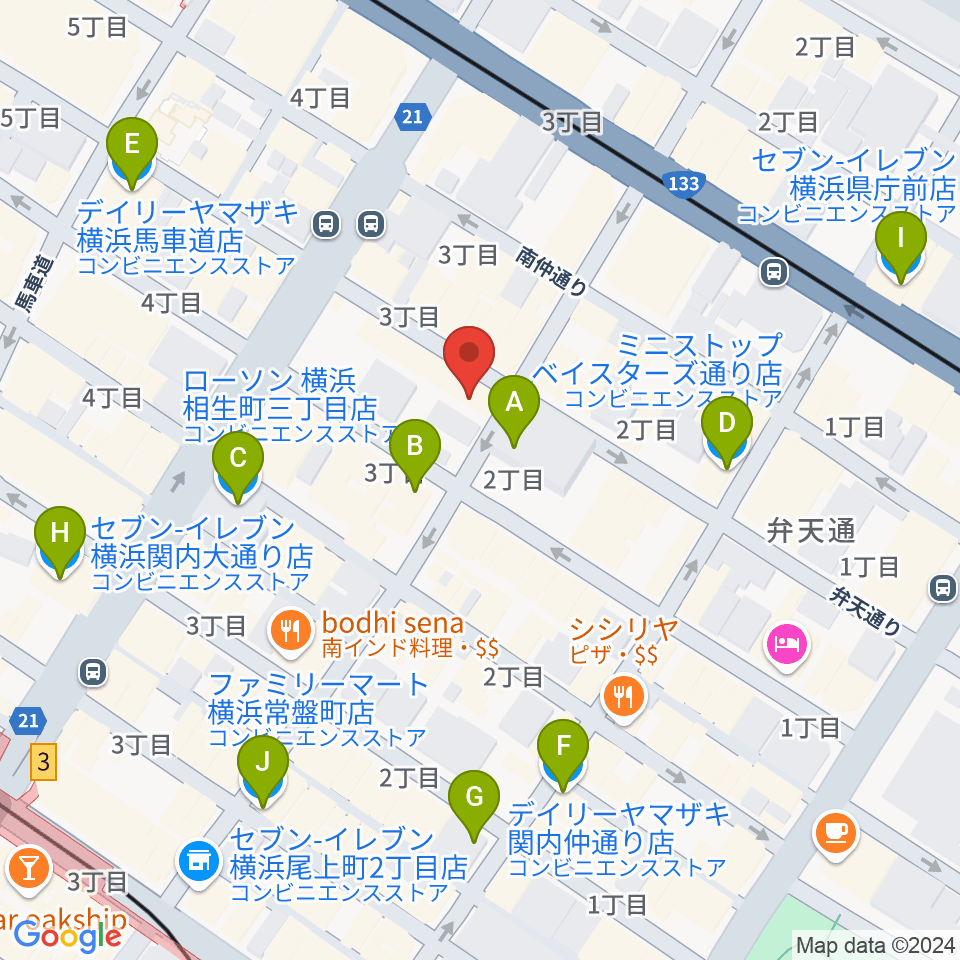 ホムラサウンド横浜スタジオ周辺のコンビニエンスストア一覧地図