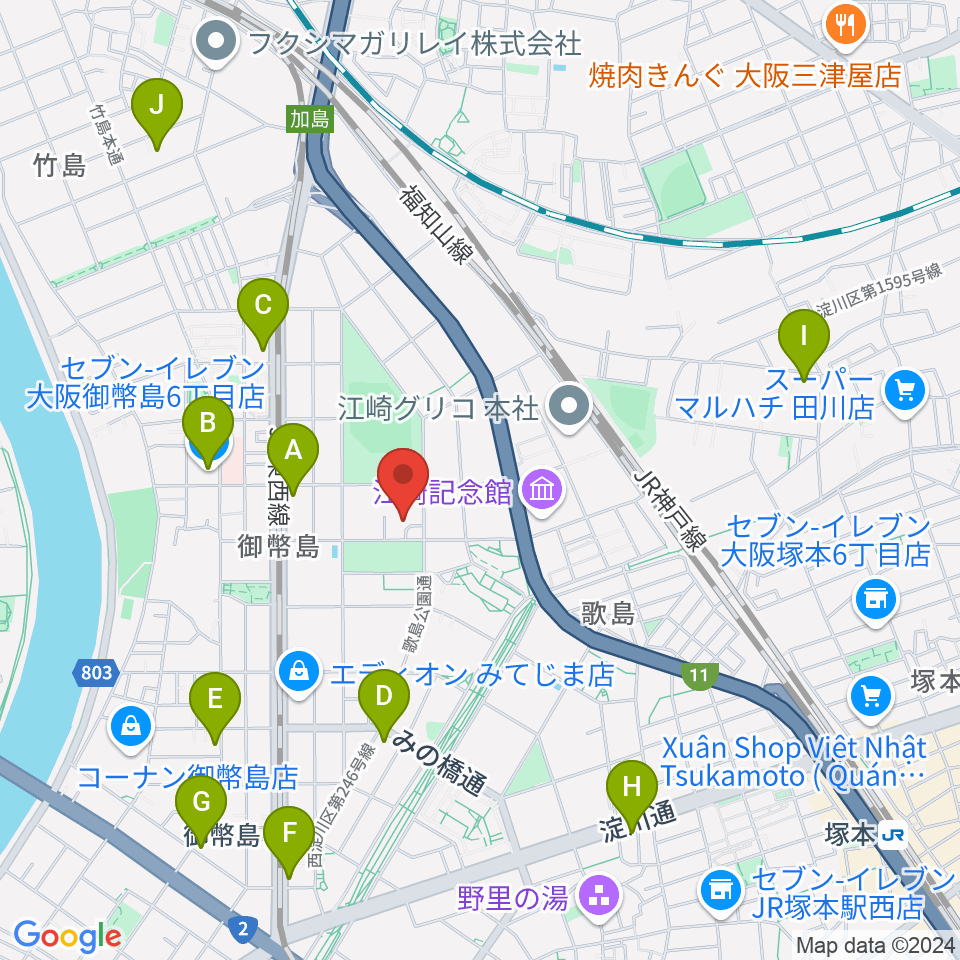 近藤技研工業 西淀川区民ホール周辺のコンビニエンスストア一覧地図