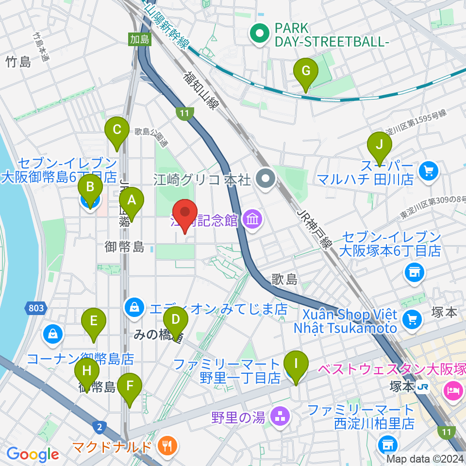 近藤技研工業 西淀川区民ホール周辺のコンビニエンスストア一覧地図