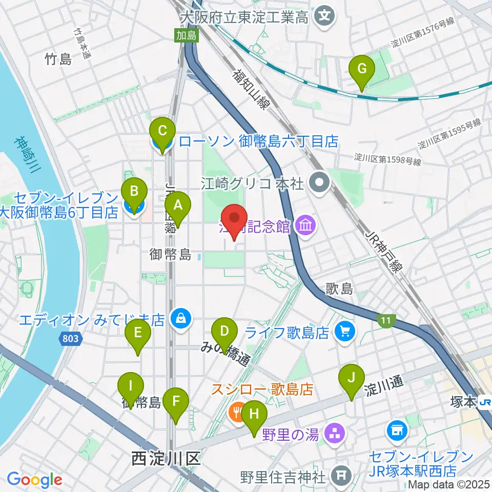 近藤技研工業 西淀川区民ホール周辺のコンビニエンスストア一覧地図