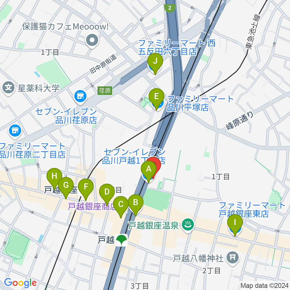 FMしながわ　周辺のコンビニエンスストア一覧地図