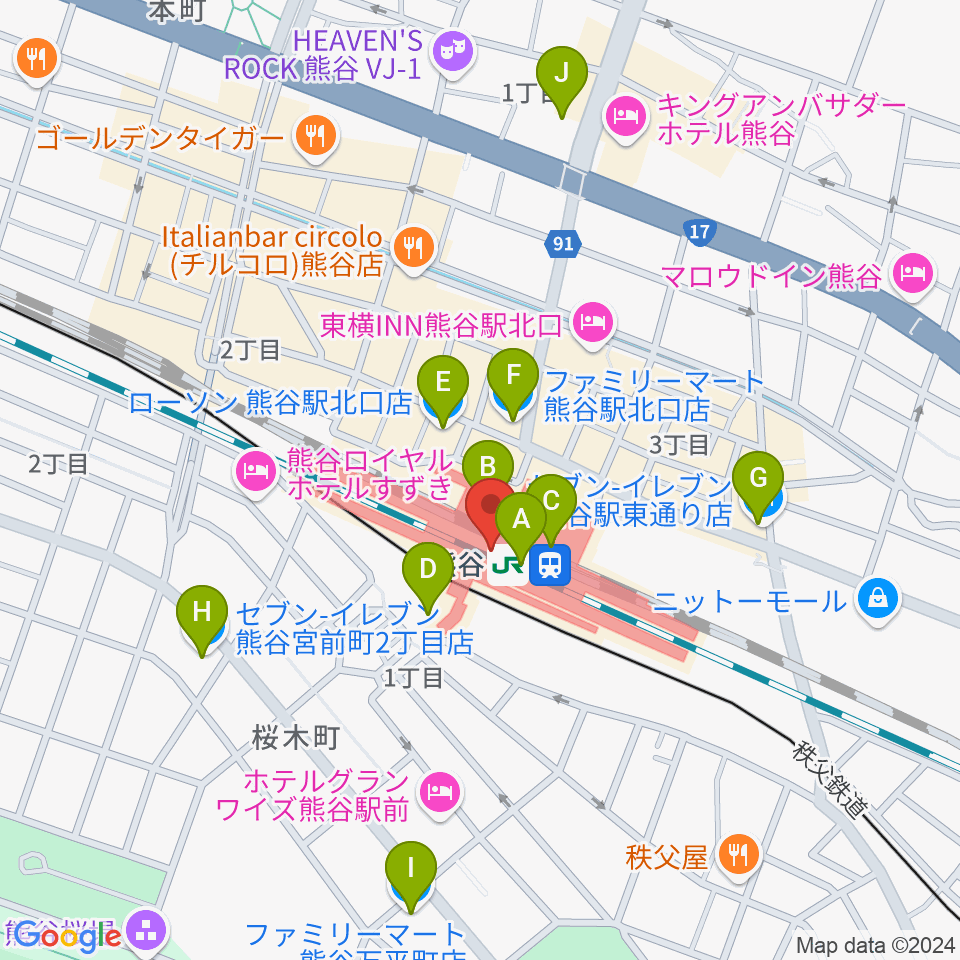 FMクマガヤ周辺のコンビニエンスストア一覧地図