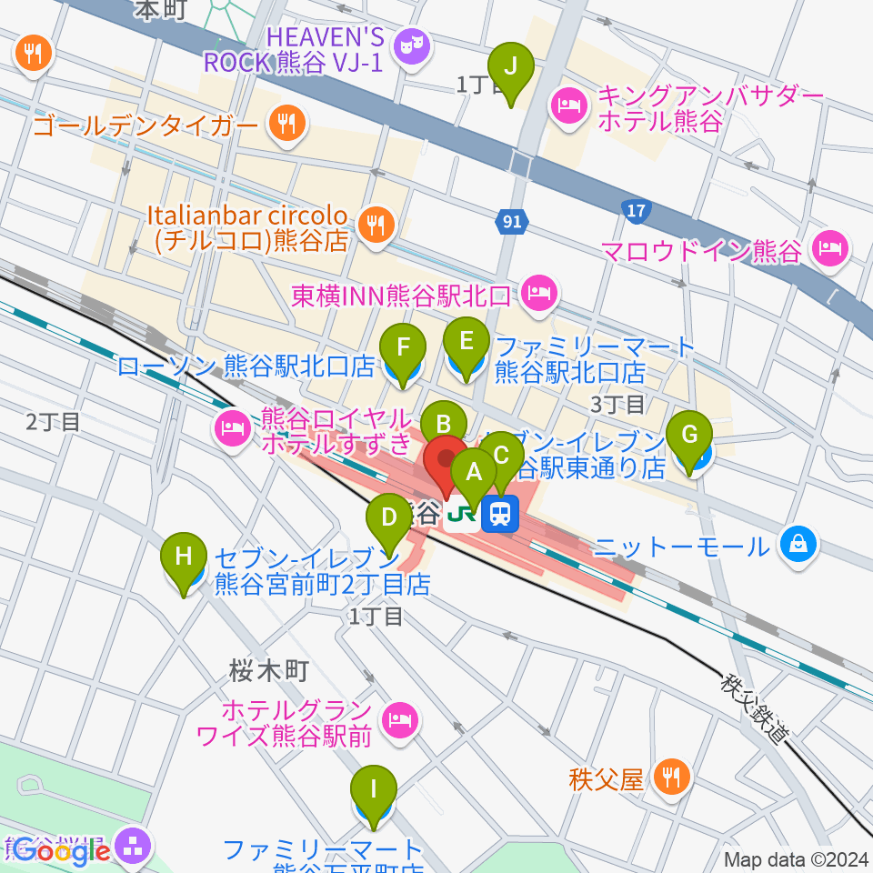 FMクマガヤ周辺のコンビニエンスストア一覧地図