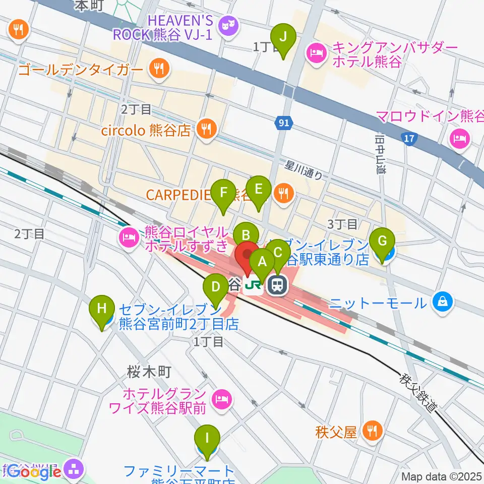 FMクマガヤ周辺のコンビニエンスストア一覧地図