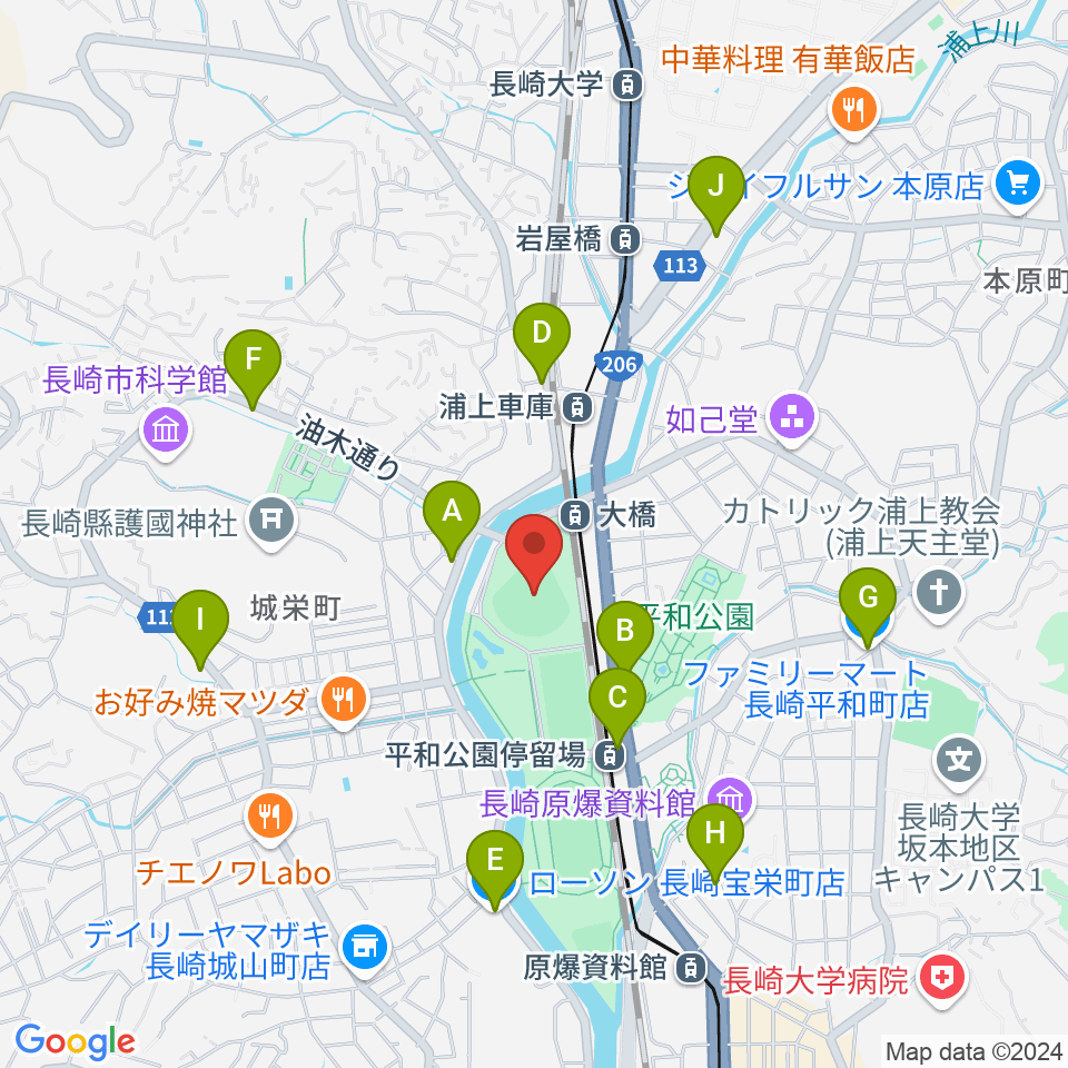 長崎ビッグNスタジアム 長崎県営野球場周辺のコンビニエンスストア一覧地図