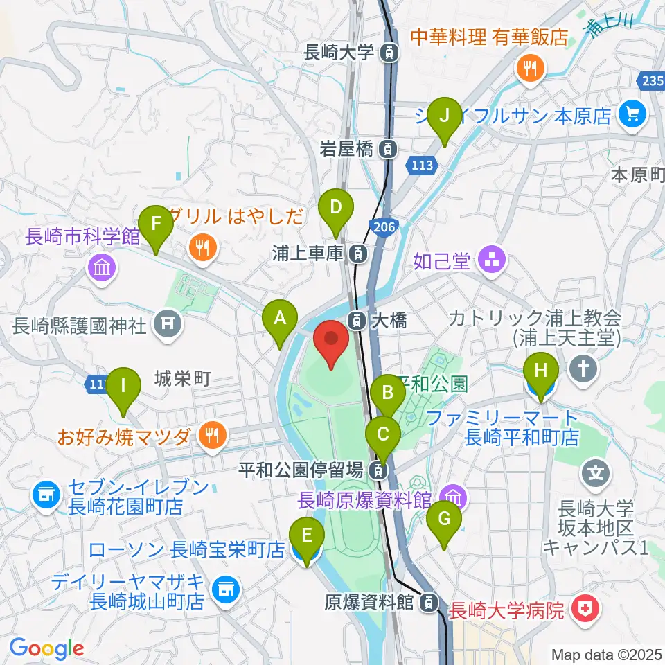 長崎ビッグNスタジアム 長崎県営野球場周辺のコンビニエンスストア一覧地図