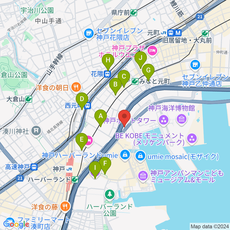 Ｗメリケン波止場周辺のコンビニエンスストア一覧地図