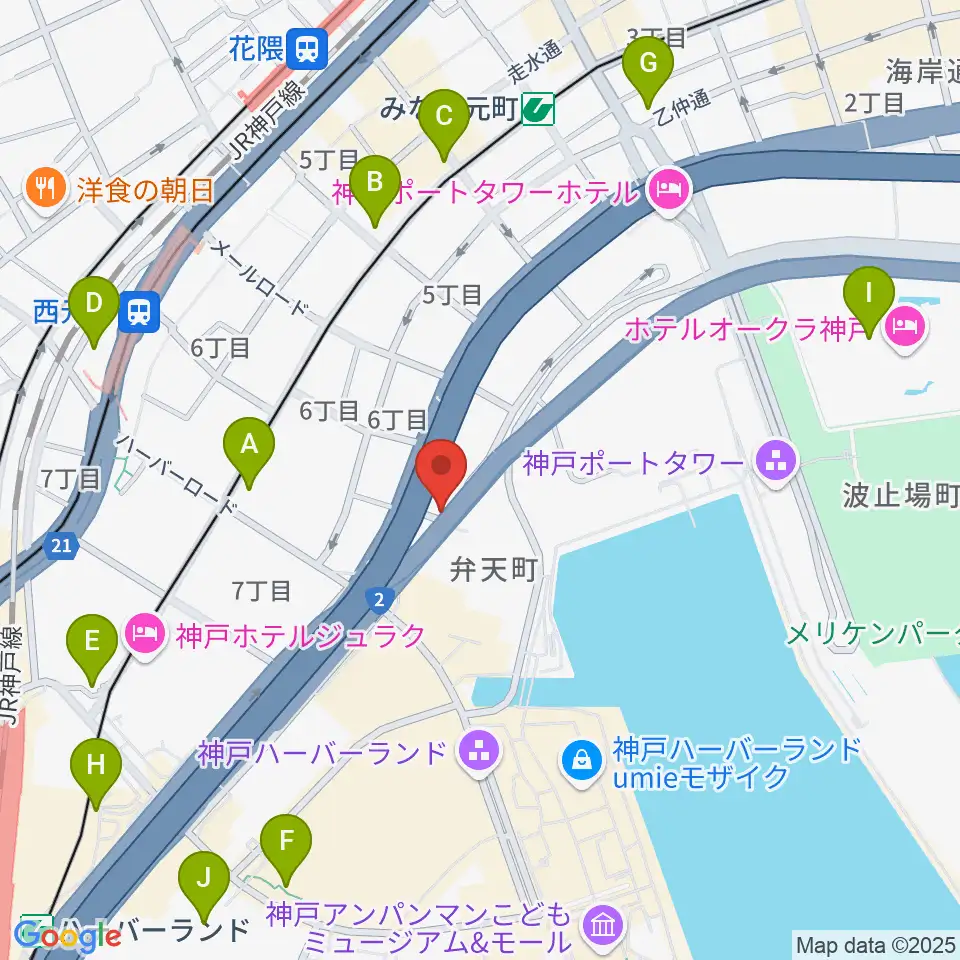 Wメリケン波止場周辺のコンビニエンスストア一覧地図