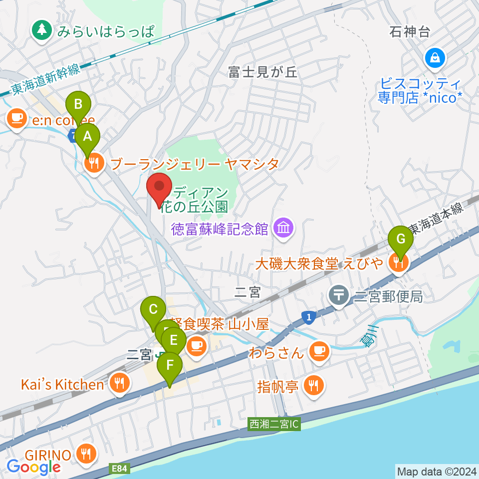 二宮町生涯学習センターラディアン周辺のコンビニエンスストア一覧地図