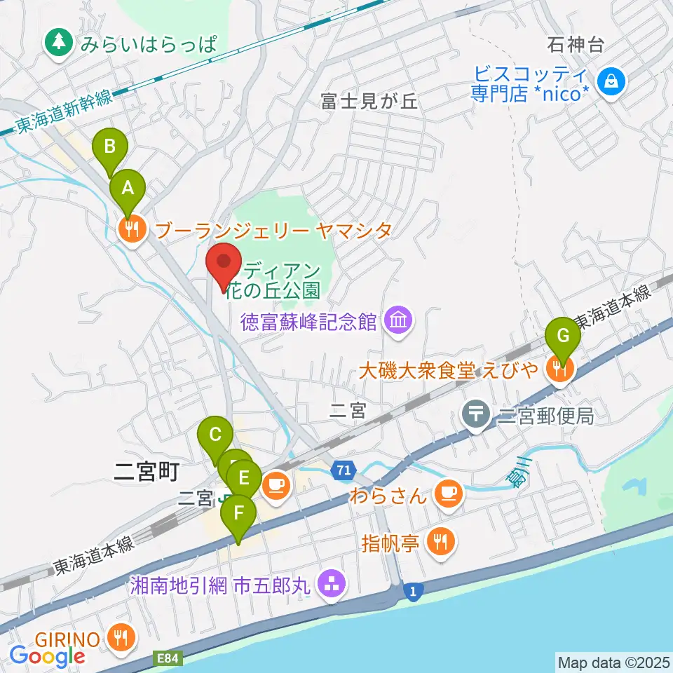 二宮町生涯学習センターラディアン周辺のコンビニエンスストア一覧地図