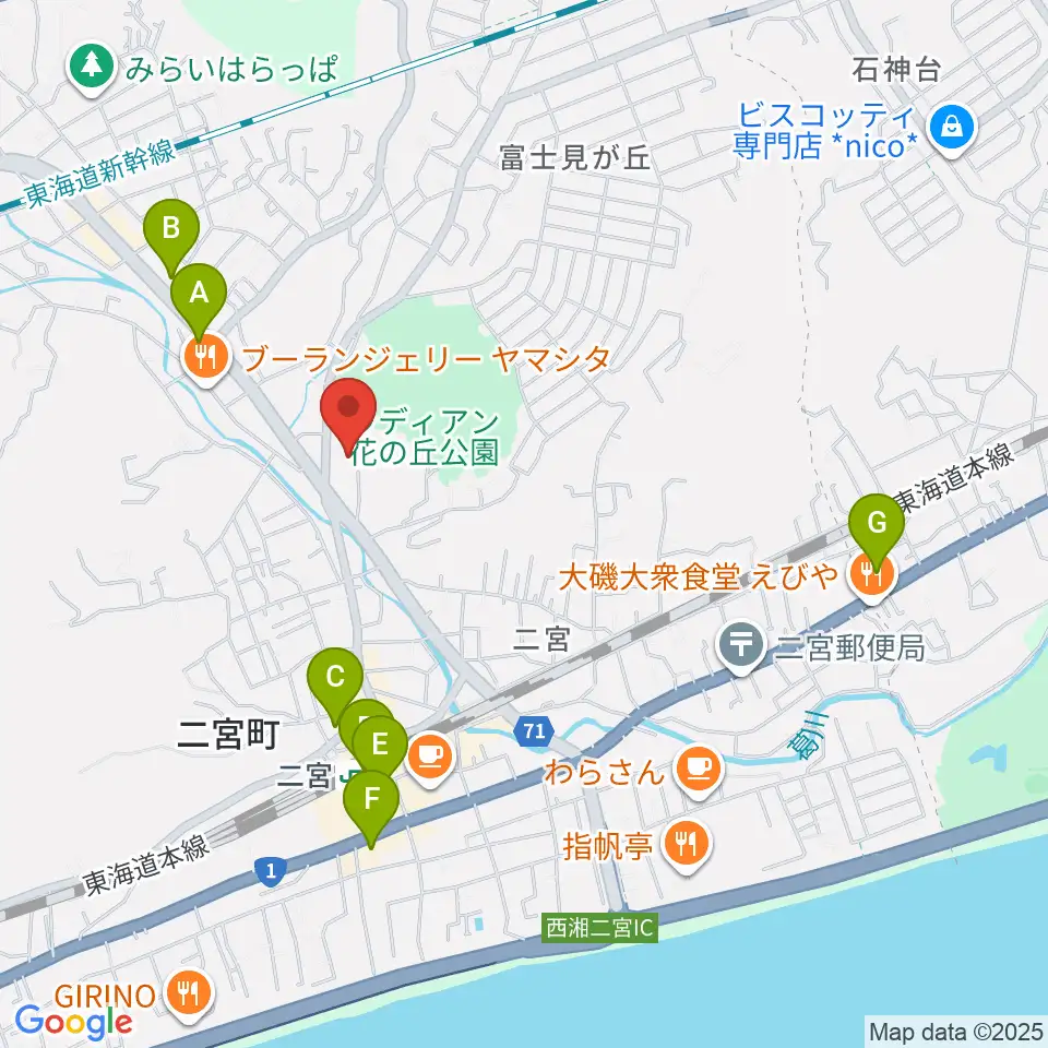 二宮町生涯学習センターラディアン周辺のコンビニエンスストア一覧地図