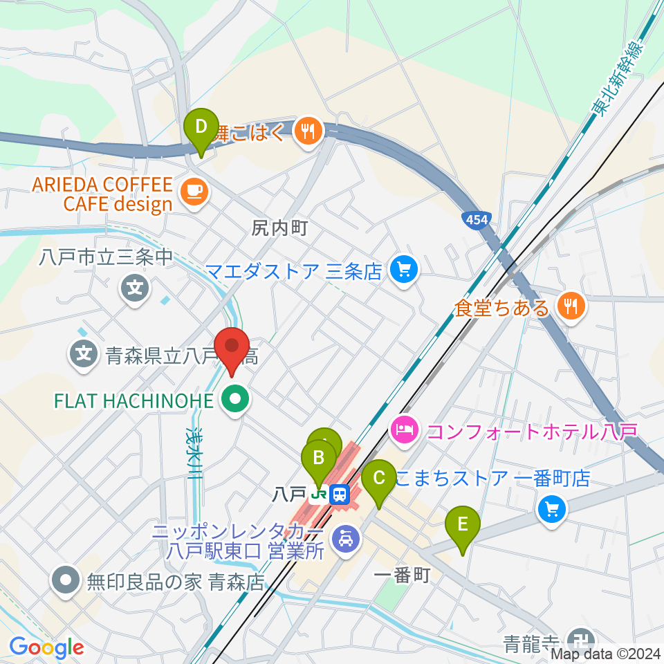 フラット八戸周辺のコンビニエンスストア一覧地図