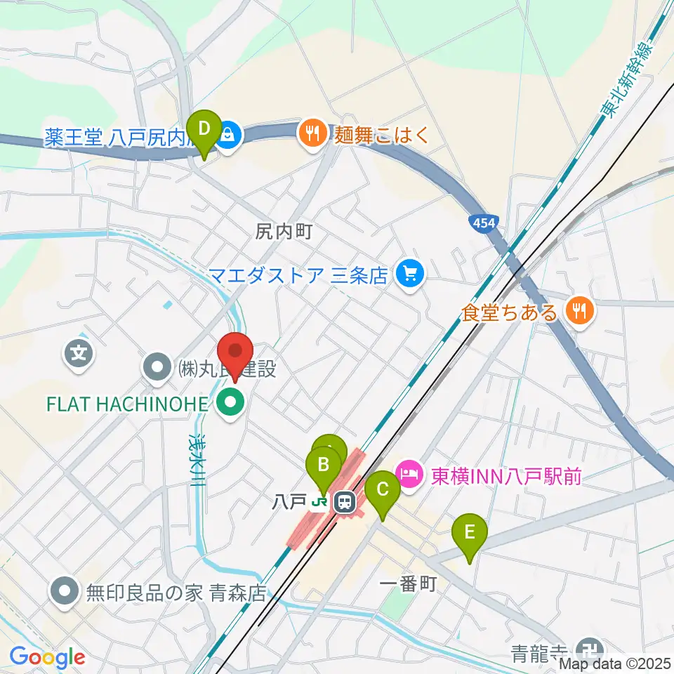 フラット八戸周辺のコンビニエンスストア一覧地図