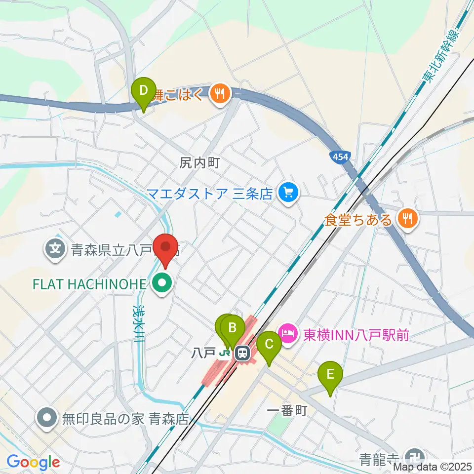 フラット八戸周辺のコンビニエンスストア一覧地図