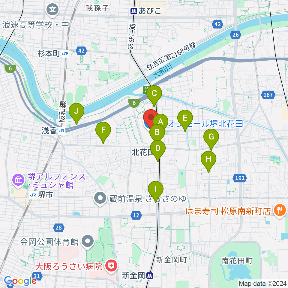 島村楽器イオンモール堺北花田店周辺のコンビニエンスストア一覧地図