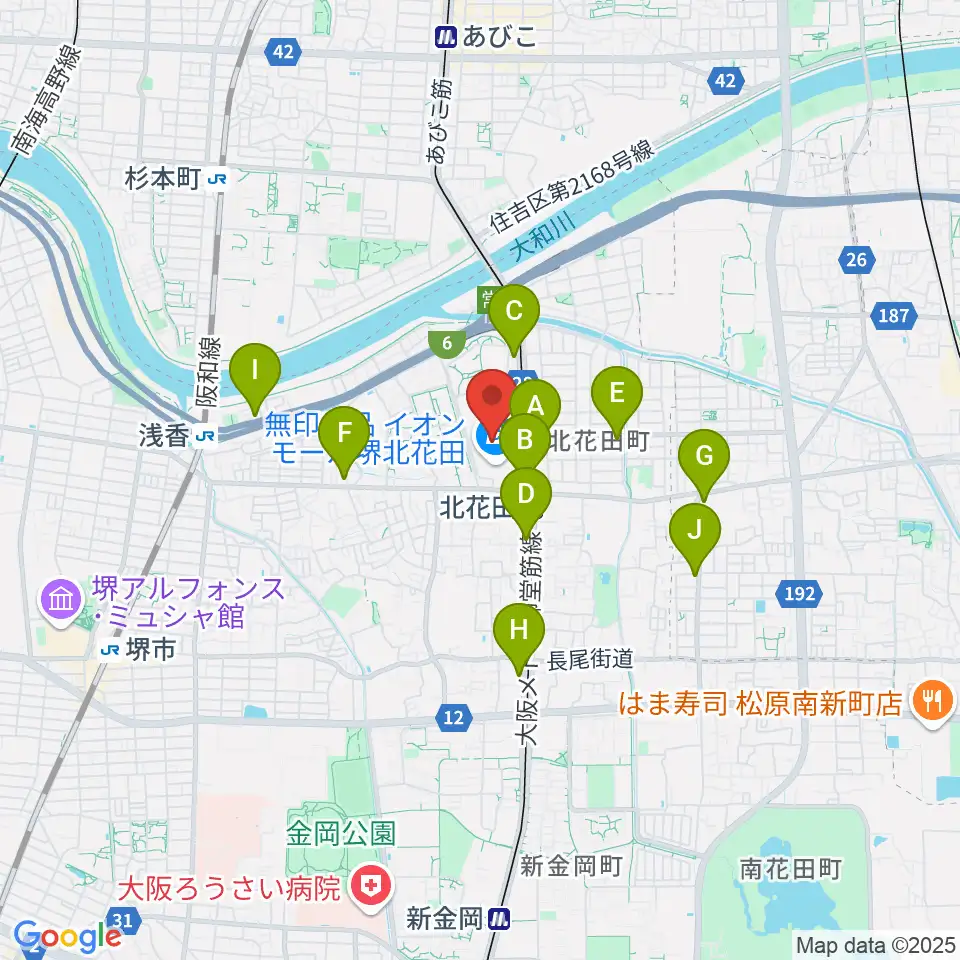 島村楽器イオンモール堺北花田店周辺のコンビニエンスストア一覧地図