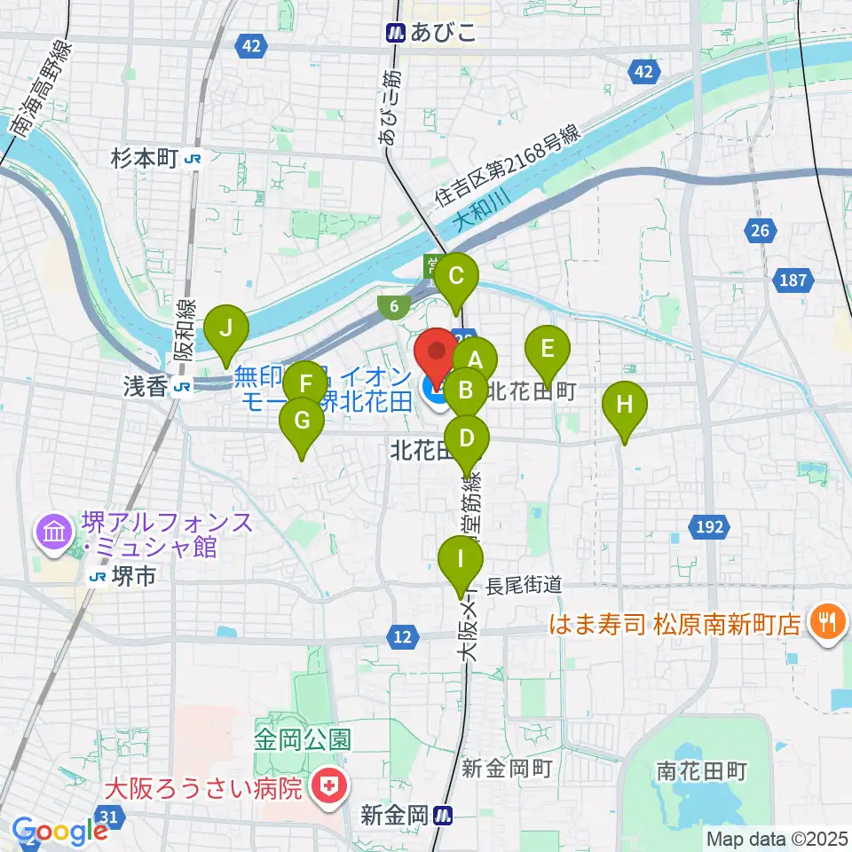 島村楽器イオンモール堺北花田店周辺のコンビニエンスストア一覧地図