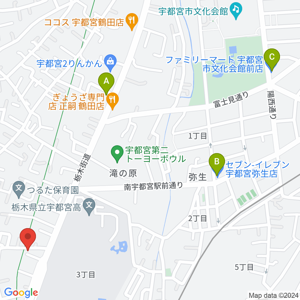 オオノ楽器 宇都宮店周辺のコンビニエンスストア一覧地図