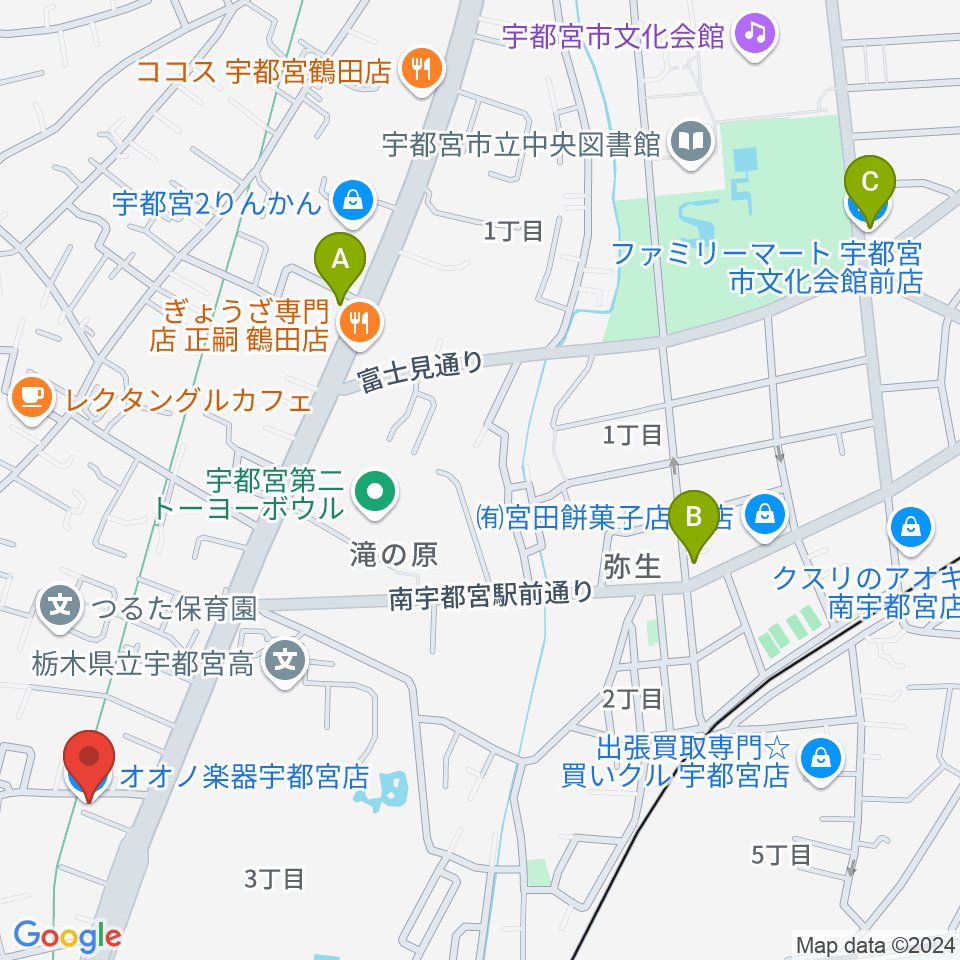 オオノ楽器 宇都宮店周辺のコンビニエンスストア一覧地図