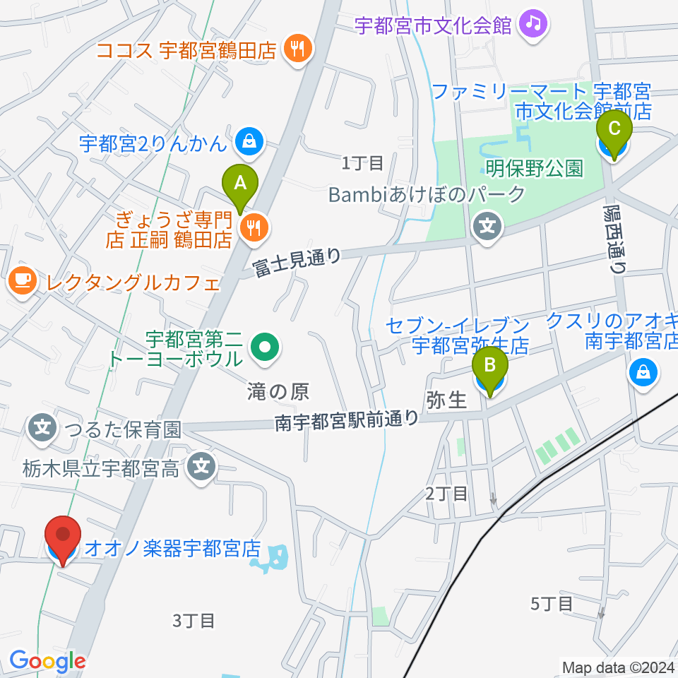 オオノ楽器 宇都宮店周辺のコンビニエンスストア一覧地図